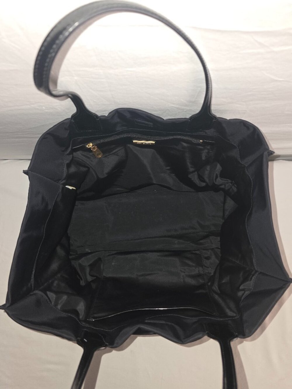 Tory Burch Ella Large Black Nylon Patent Leather Logo Shoulder Tote Shopper Bag - Picture 8 of 12